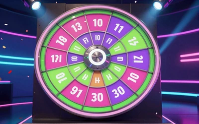 Crazy Time Spielshow-Rad mit bunten Multiplikator-Segmenten