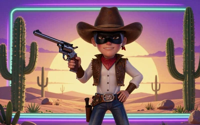 Le Bandit Slot mit maskiertem Westernhelden in der W&uuml;ste