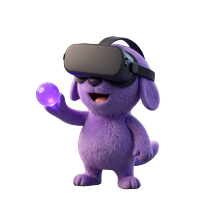 Irwin Maskot in Light-VIP-Pose mit violettem Orb