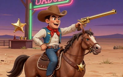 Wild West Trueways Slot mit Cowboy vor Saloon