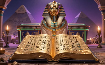 Book of Dead Slot Cover mit goldenem Buch und &auml;gyptischen Hieroglyphen