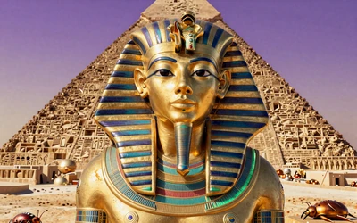 Fortune of Giza Slot mit goldener Pharaonenmaske und Pyramiden