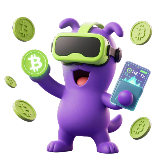 Irwin Maskot als Krypto-Trader mit Bitcoin und Wallet