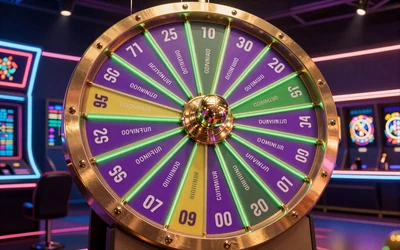 Mega Wheel Gl&uuml;cksrad von Pragmatic Live in goldenen und violetten Farben